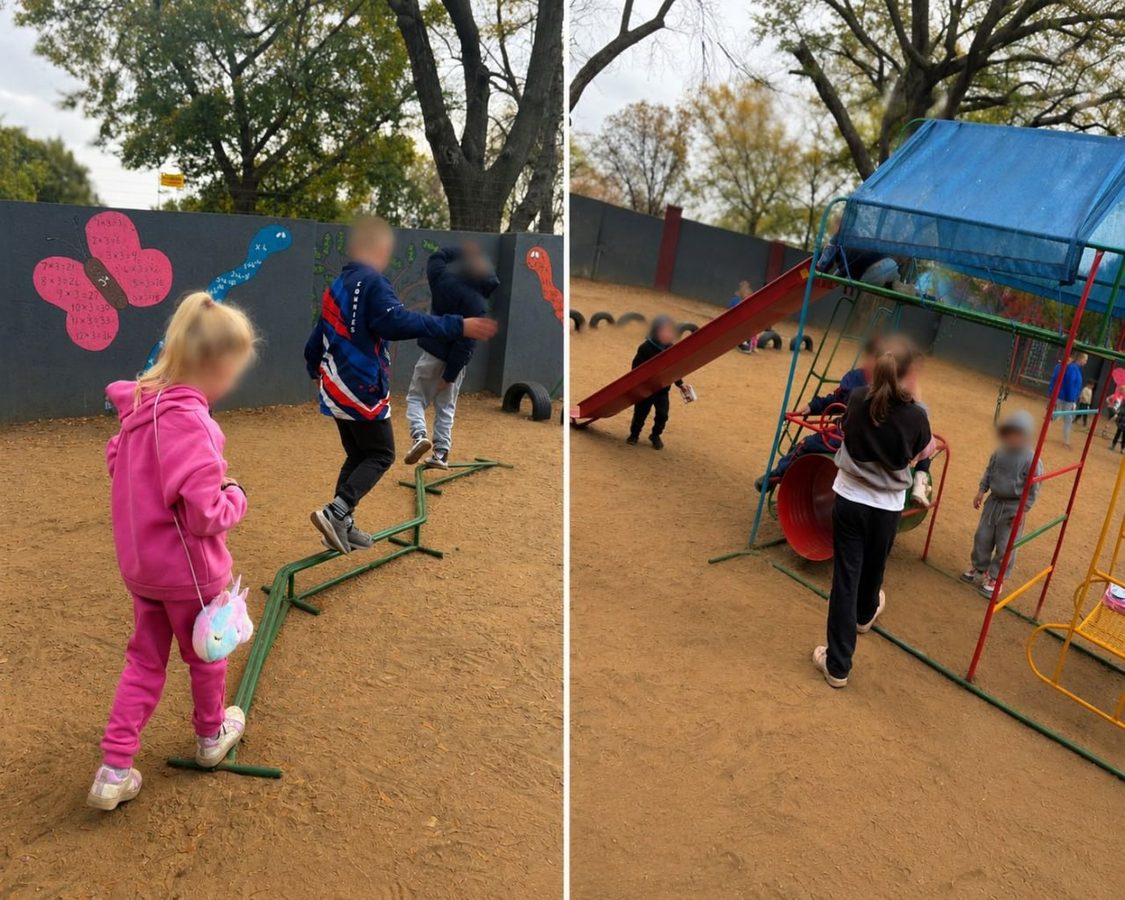 Children enjoying the Lekker Land after-care outdoor play area